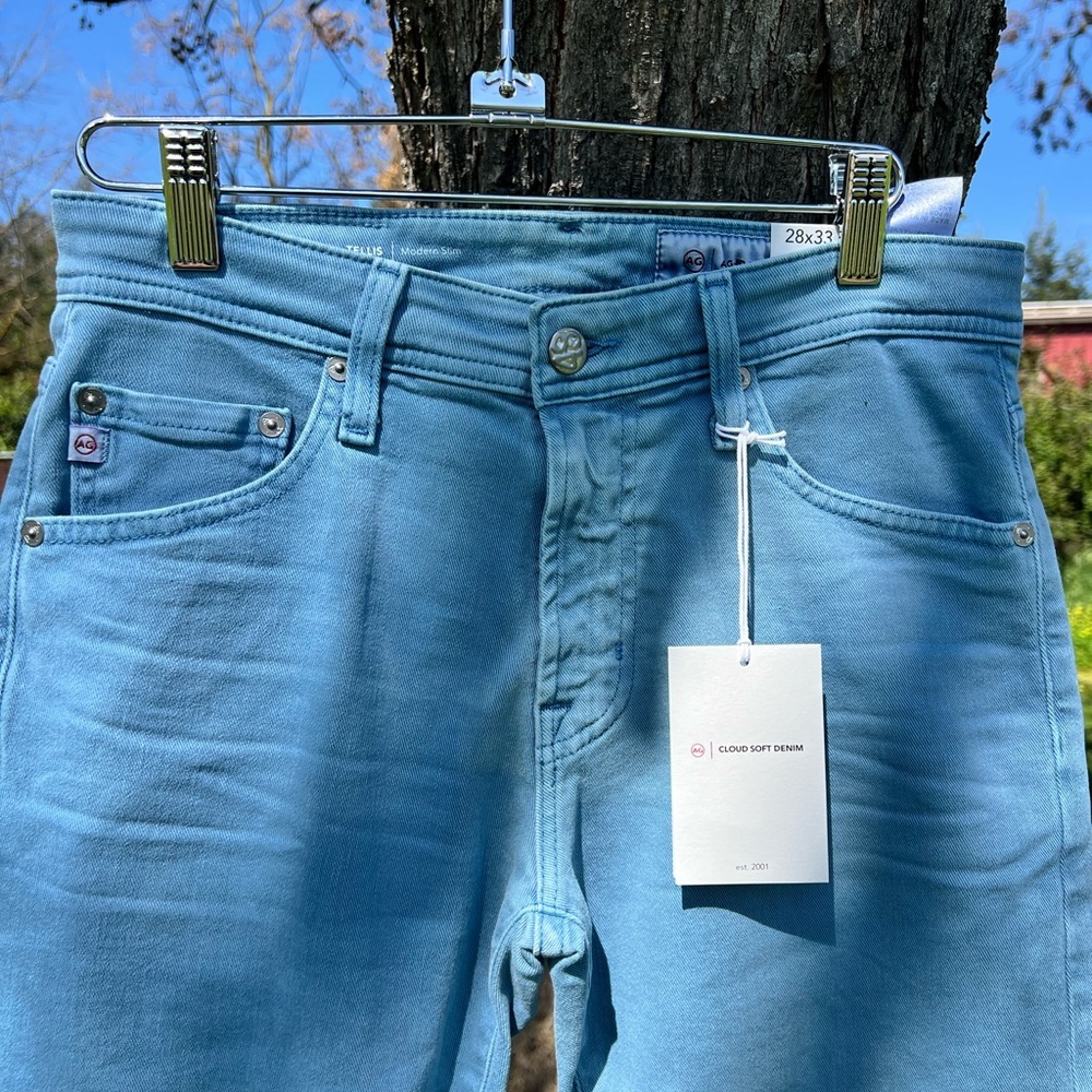 Ag Adriano Goldschmied Men’s Light Blue Slim Straight Jeans factory white spots - Picture 2 of 12